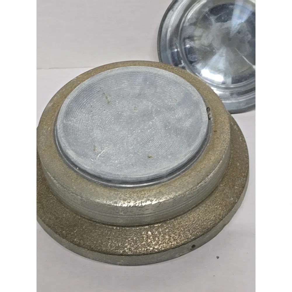 Vintage 1930s 1940s Musical Powder Puff Box Blue Aluminum With Flower On The Lid